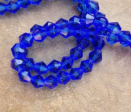 *Clearance Sale** 1 Strand  (6x5mm ) Blue / Imitation Crystal / Bicone Faceted Beads +/- 46pcs