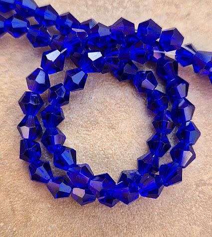 *Clearance Sale** 1 Strand  (6x5mm ) Dark Blue / Imitation Crystal / Bicone Faceted Beads +/- 46p