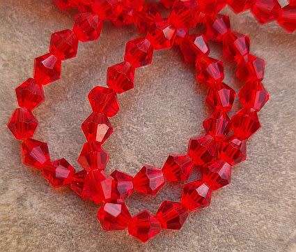 *Clearance Sale**1 Strand  (6x5mm ) Red / Imitation Crystal / Bicone Faceted Beads +/- 46pcs
