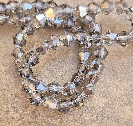 *Clearance Sale** 1 Strand  (6x5mm )Smoky / Silver/ Imitation Crystal / Bicone Faceted Beads +/- 46p