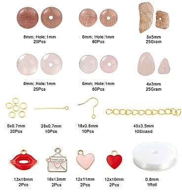***DIY*** Natural  Strawberry Quartz/ Rose Quartz /  Alloy Enamel Charms / Gold Tone / Jewelry Kit