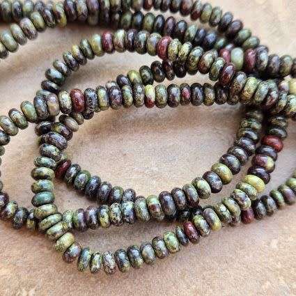 *Clearance Sale*1 Strand (4x2mm) Natural / Dragon  Blood Jasper  / Flat Round Beads +/-155pc