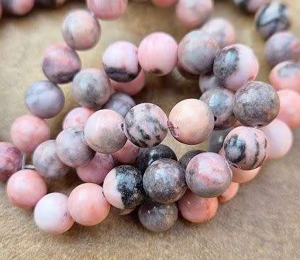 *Clearance Sale*1 Strand x (+/- 8mm )  Natural / Pink Zebra Jasper / Round Beads