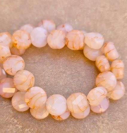 *Clearance Sale*10pc (8mm)  Orange / Flat Round / Marble / Painted Faceted  Glass Beads