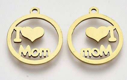 *Clearance Sale*1 pc I Love Mum / Stainless Steel  / Gold Tone /  Pendant  / Charm 17.5x15x1mm