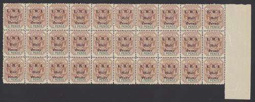 TRANSVAAL - 1901 - 2d BROWN & GREEN O/P 'E.R.I. HALF PENNY' - BLOCK OF 30 - VARIETIES!! - R1000+