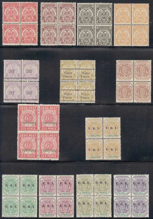 TRANSVAAL - 1885 to 1901 - SELECTION OF BLOCKS OF 4 - UMM - R3500+