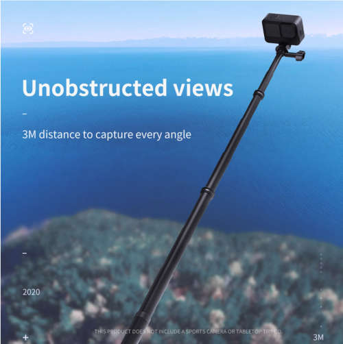 TELESIN Carbon Fibler 3m Selfie Rod 44cm-300cm Telescope Extension Long Stick with 1/4 Mountin