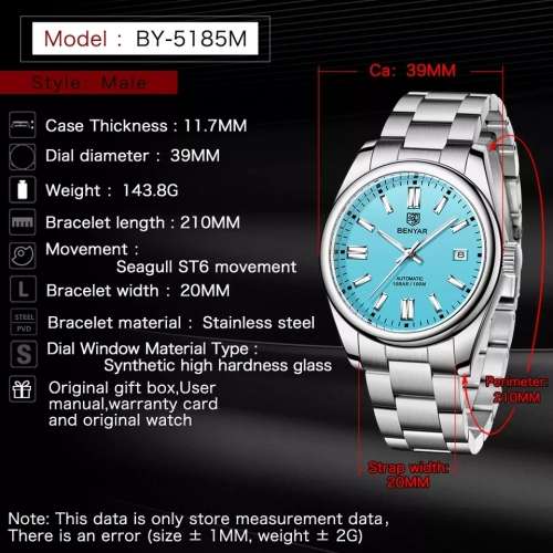 Benyar BY-5158M Tiffany blue dial .