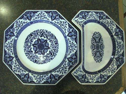 blue and white wall plate with side plate