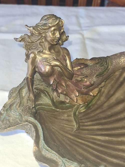 Veronese soap dish plate with sculpture mermaid Art Nouveau