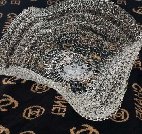 Large Spun Crochet Art Glass Fruit Bowl