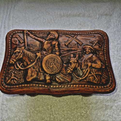 Vintage LEATHER DON QUIXOTE BOMBE Baroque  Jewelry BOX Cervantes SPAIN JEYPE