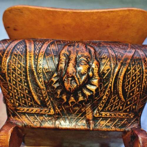 Vintage LEATHER DON QUIXOTE BOMBE Baroque  Jewelry BOX Cervantes SPAIN JEYPE