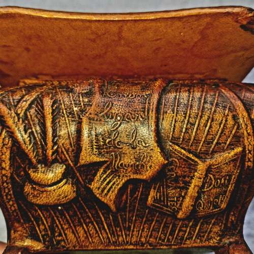 Vintage LEATHER DON QUIXOTE BOMBE Baroque  Jewelry BOX Cervantes SPAIN JEYPE