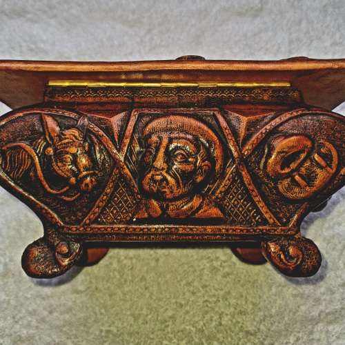 Vintage LEATHER DON QUIXOTE BOMBE Baroque  Jewelry BOX Cervantes SPAIN JEYPE