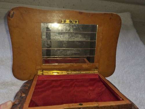 Vintage LEATHER DON QUIXOTE BOMBE Baroque  Jewelry BOX Cervantes SPAIN JEYPE