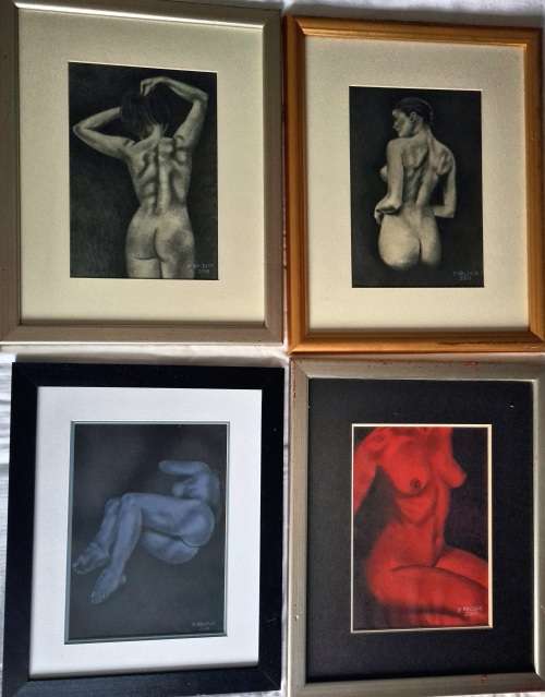 ONE BID FOR SET OF 4 FRAMED ORIGNAL ART BY G.WALDECK 2000