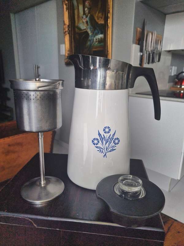 Vintage  Corning Ware 10-Cup Enamel Stovetop Coffee Percolator / Coffee Maker / Coffee Pot
