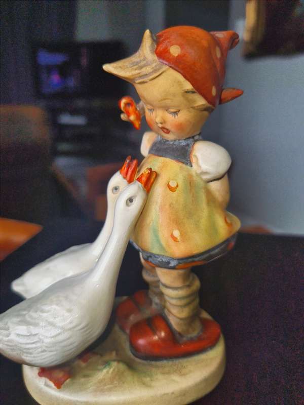 Vintage 1960`s Signed Goebel Hummel Goose Girl Figurine- Hummel Number