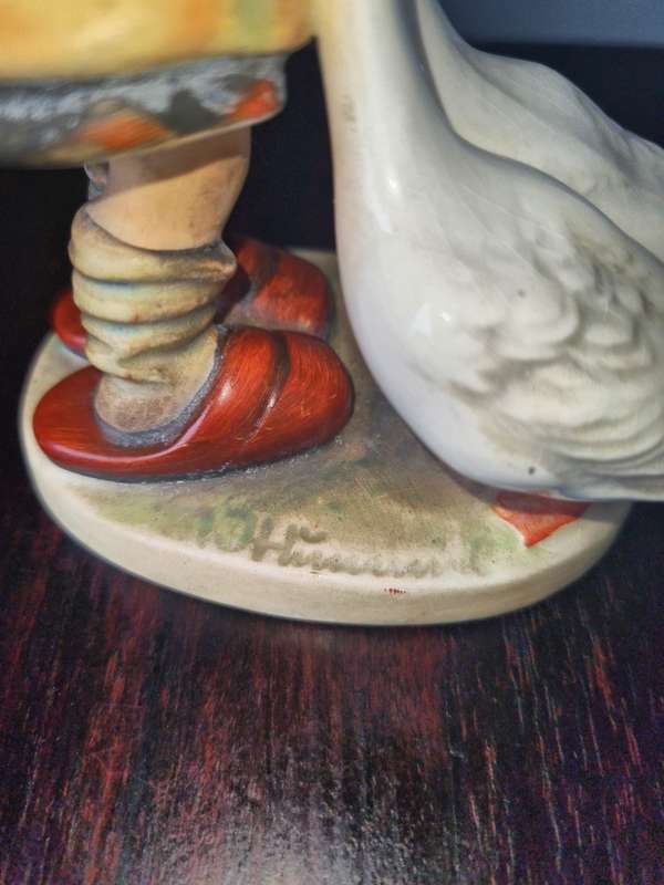 Vintage 1960`s Signed Goebel Hummel Goose Girl Figurine- Hummel Number