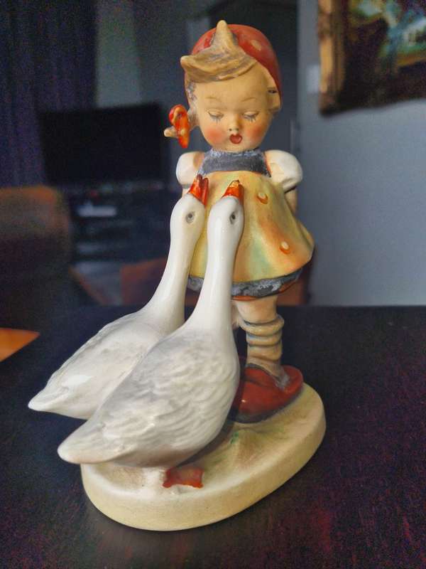 Vintage 1960`s Signed Goebel Hummel Goose Girl Figurine- Hummel Number