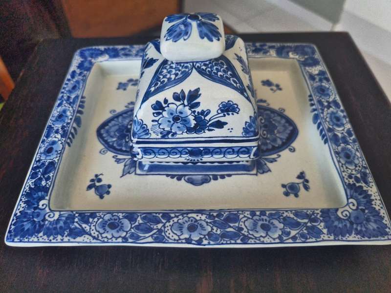 Very Rare!!!  Antique Delftware Writing / Desk Set & inkwell