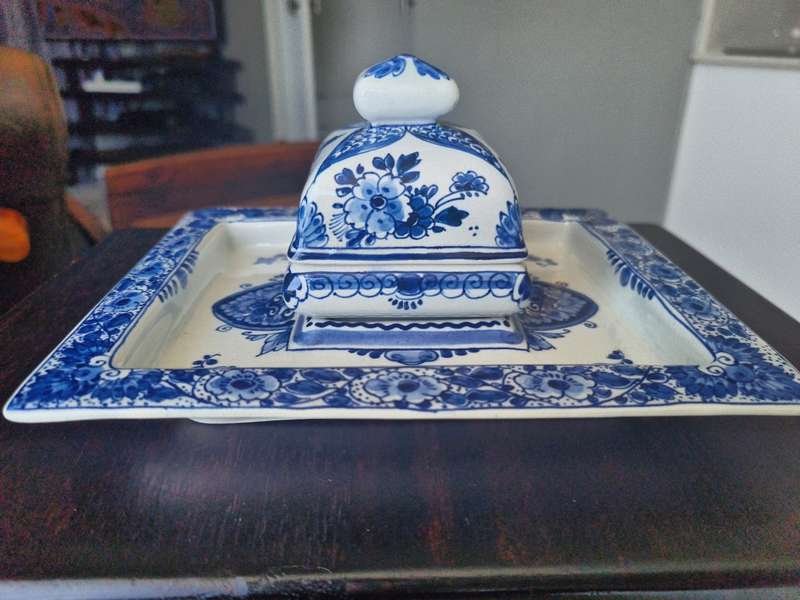 Very Rare!!!  Antique Delftware Writing / Desk Set & inkwell