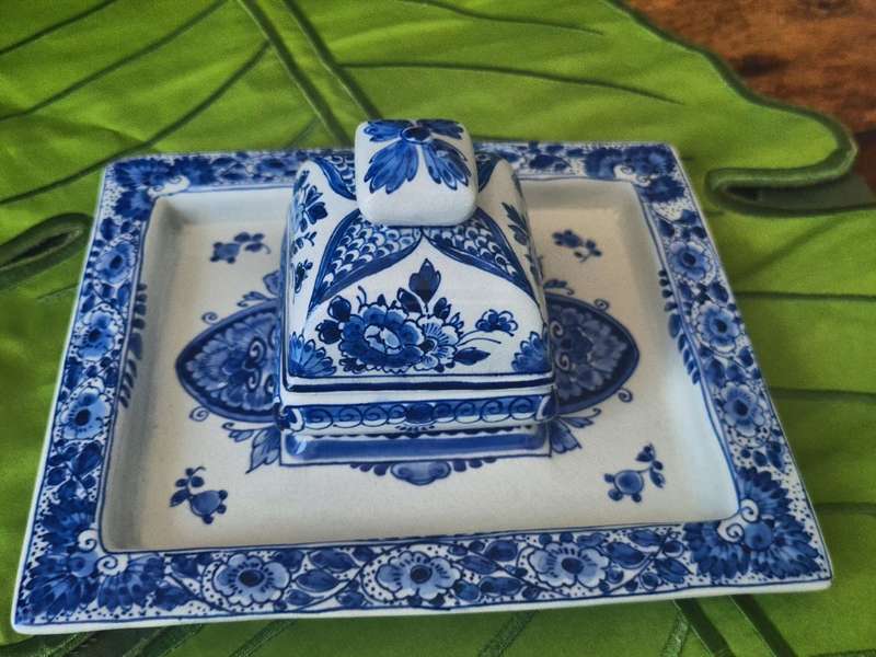 Very Rare!!!  Antique Delftware Writing / Desk Set & inkwell
