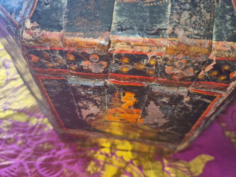Antique hand painted Indian octagonal madras jewellery box