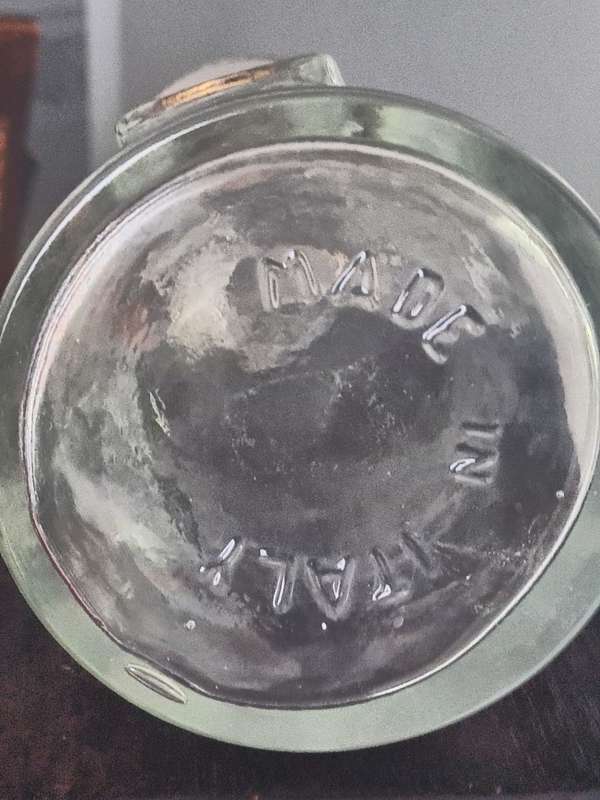 Striking Vintage Italian Decanter Embossed With Gold Coin Made in Ital