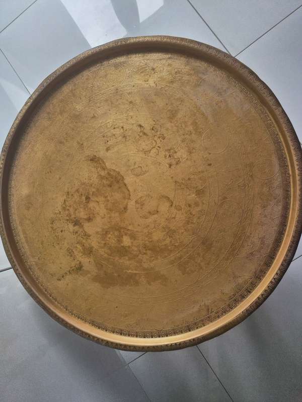58CM Large Moroccan brass tray table on fold up stand