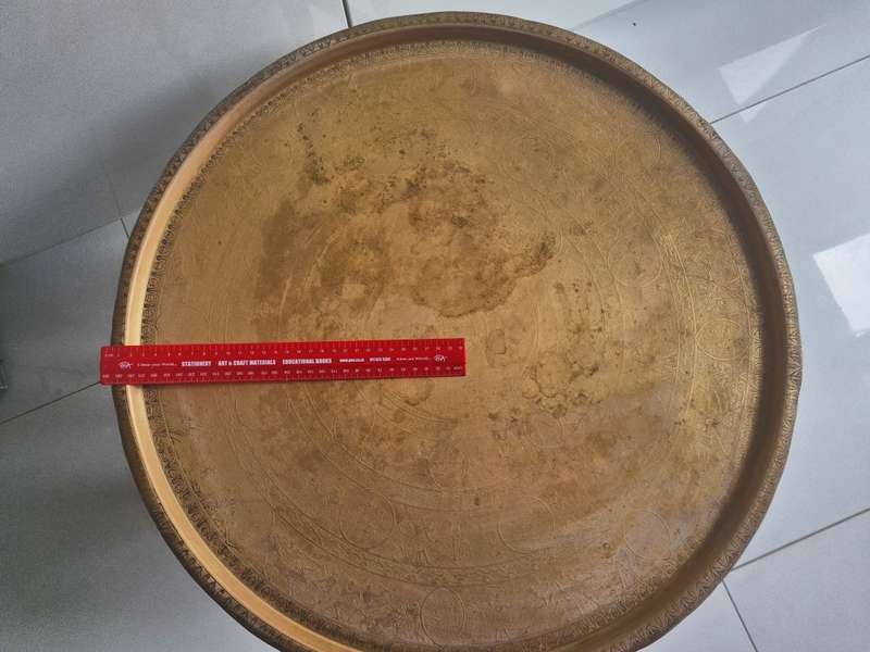 58CM Large Moroccan brass tray table on fold up stand