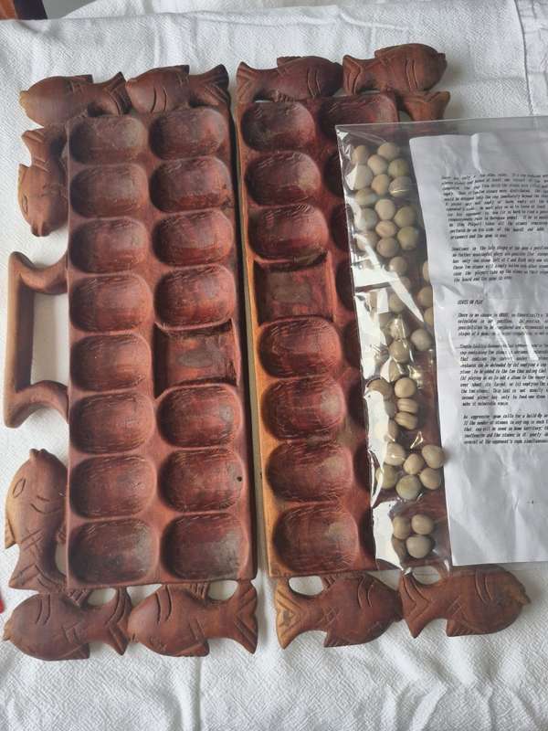 Large Dark Hardwood Mancala Board  /  Bao Board Game Handmade