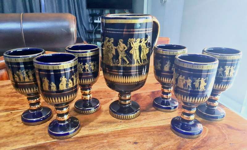 Ancient Greek porcelain set in 24K gold -7 pieces