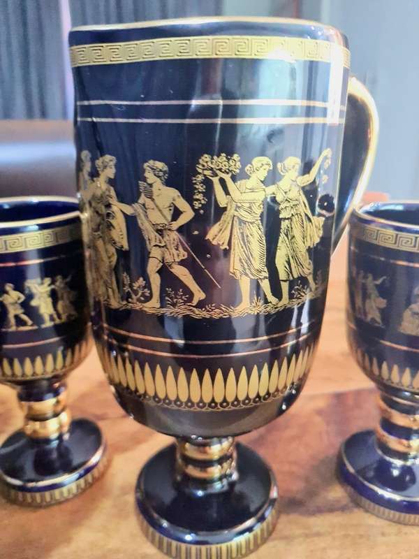 Ancient Greek porcelain set in 24K gold -7 pieces