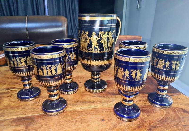Ancient Greek porcelain set in 24K gold -7 pieces