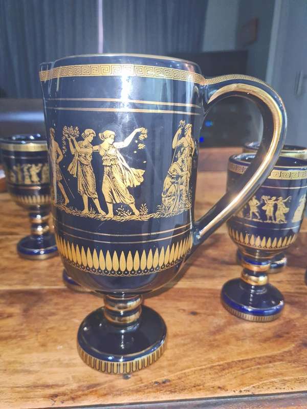 Ancient Greek porcelain set in 24K gold -7 pieces