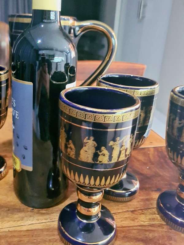 Ancient Greek porcelain set in 24K gold -7 pieces