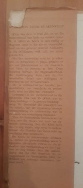 *INSCRIBED BY AUTHOR* Klein Reis Deur Drakenstein (WA de Klerk)