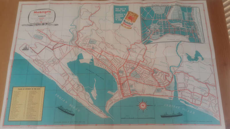 VINTAGE MOBILGAS ROAD MAP OF DURBAN