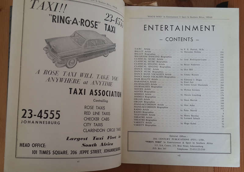 Who's Who in Entertainment and Sport in Southern Africa 1959-60