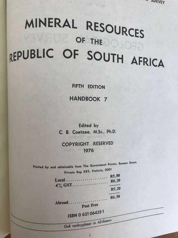 Mineral resources of the Republic of South Africa (Handbook) 5th Edition