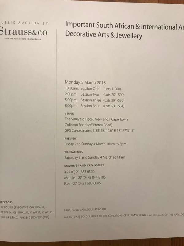 Strauss & Co. South African & International Art, Decorative Arts & Jewellery 5 March 2018