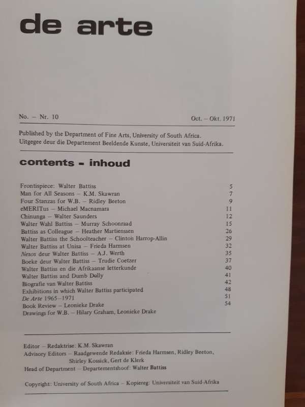 *HALF PRICE SALE!* De Arte  No 10 (October 1971) Edition focussed on Walter Battiss