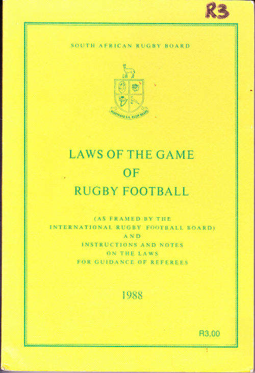Laws of the Game of the Game of Rugby Football 1988 Reels van die speel van Rugbyvoetbal