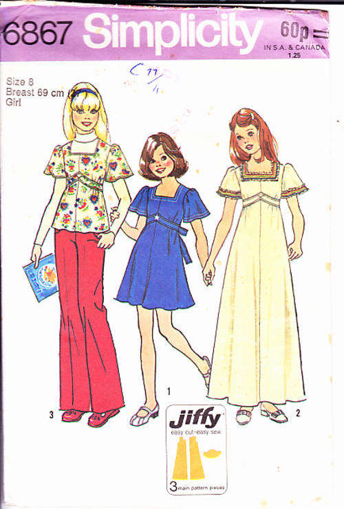 Vintage Sewing Pattern: 6867 Simplicity Girl Size 8: Girl's Jiffy dress in two lengths or top