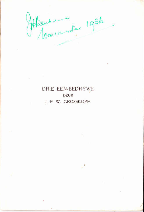 J. F. W. Grosskopf - Drie Een-bedrywe (1929)