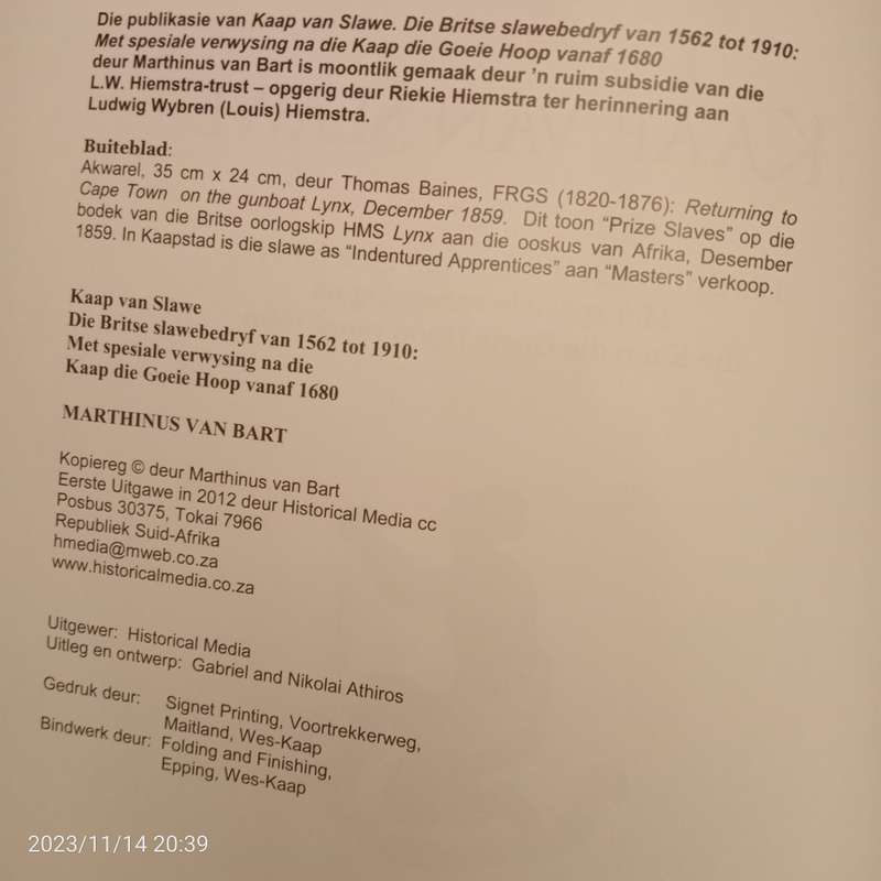 Kaap van Slawe. Die Britse slawebedryf van 1562 tot 1910: Met spesiale verwysing na die Kaap die Goe