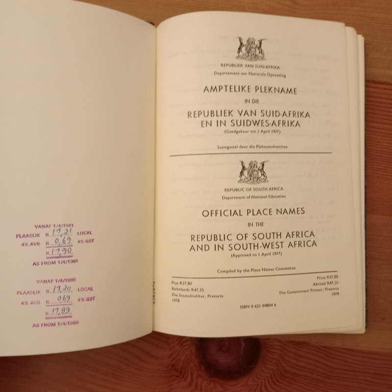 Amptelike Plekname in die Republiek van Suid-Afrika en in Suidwes-Afrika / Official Place Names in t